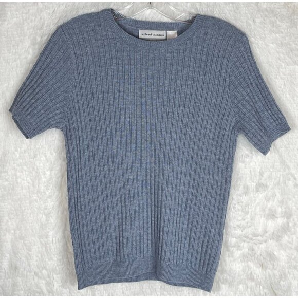 Alfred Dunner Petite Medium Short Sleeve Light Blue Knit Sweater Shoulder Pads - Picture 1 of 8